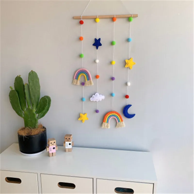 

Nordic Style Handmade Rainbow Clouds Stars Moon Wall Hanging Pendant Kids Room Wall Decor Girls Bedroom Photo Hanging Ornament