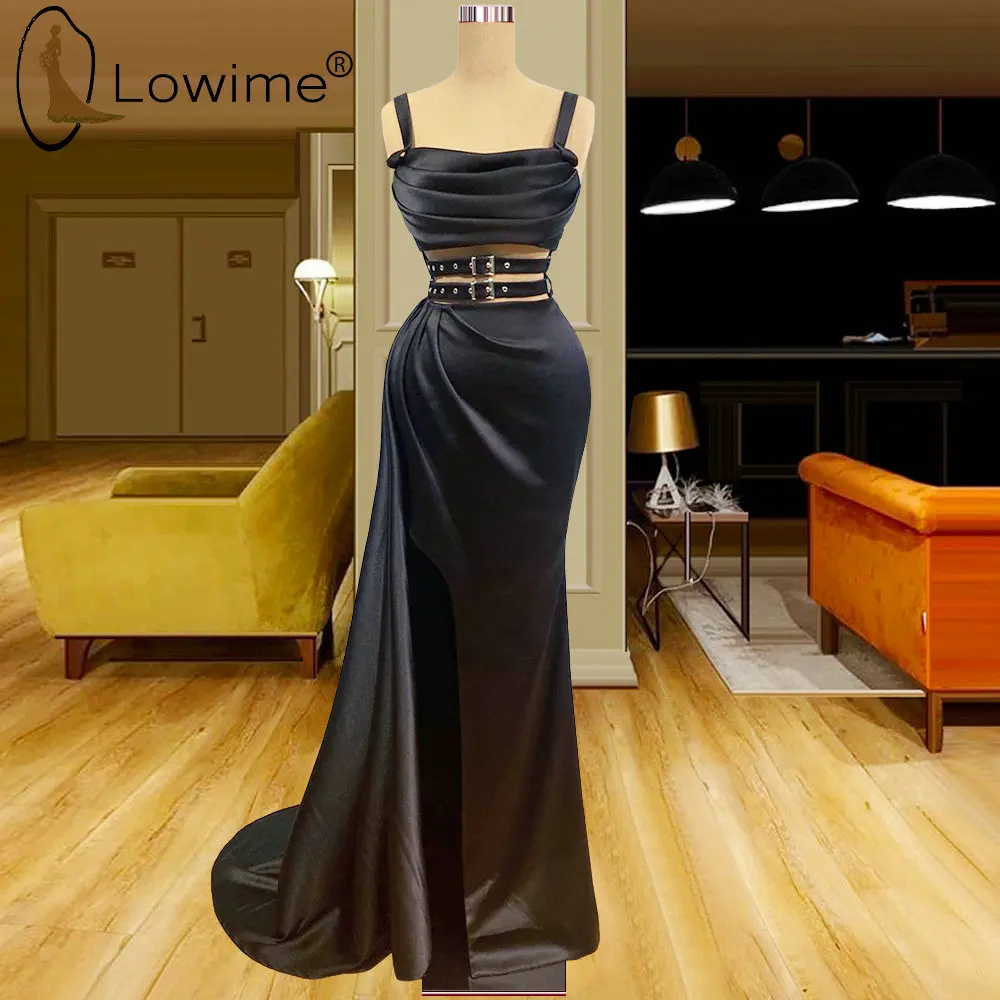

Простые черные длинные вечерние платья-русалки 2022 на бретельках, сексуальные атласные женские вечерние платья