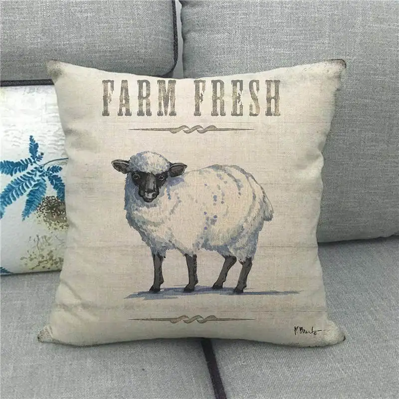 45 см * наволочка с изображением животных на ферме и деревянная из льна/хлопка для