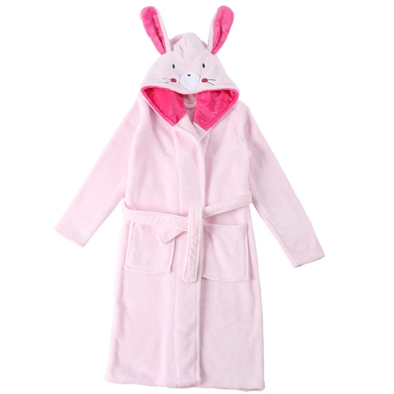 pink rabbit Банные халаты фланель для мальчиков и девочек пижама с героями мультфильмов зимняя теплая Пижама детское платье для мальчиков удлиненная одежда, новая одежда - Цвет: pink rabbit