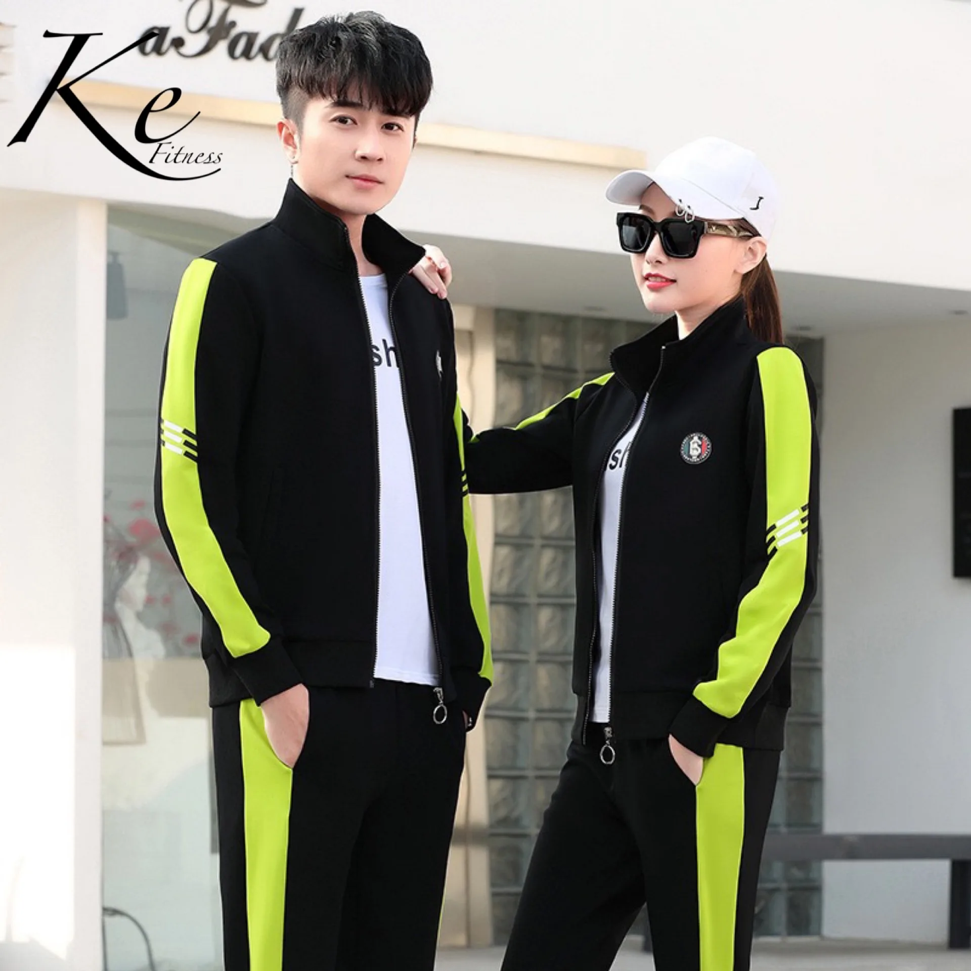

KE 2021 Sportwear couple casual black suit fashion jacket tracksuit school three-piece man woman unisex big size plus extra 4XL