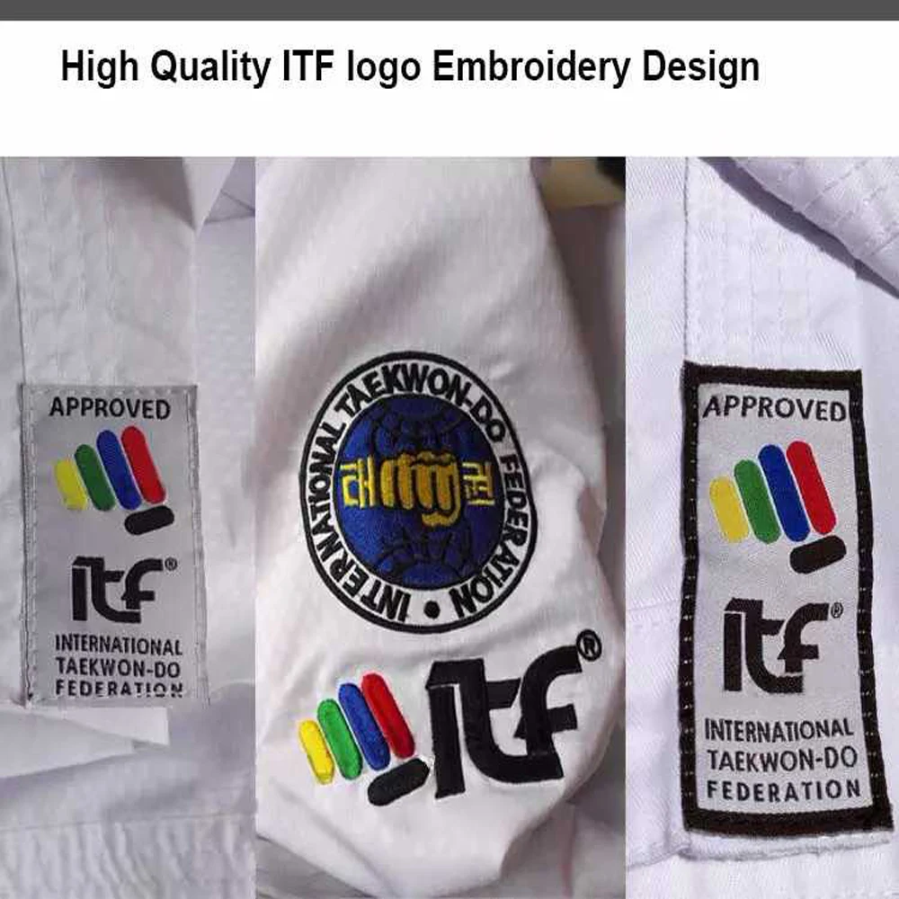 2020 Взрослые дети Белый хлопок Униформа для тхэквондо Gi ITF Approved Тхэквондо Студент