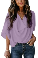 the new summer of 2021 fashion and elegant all match chiffon shirt loose v neck casual flared mid sleeved blouse for ladies