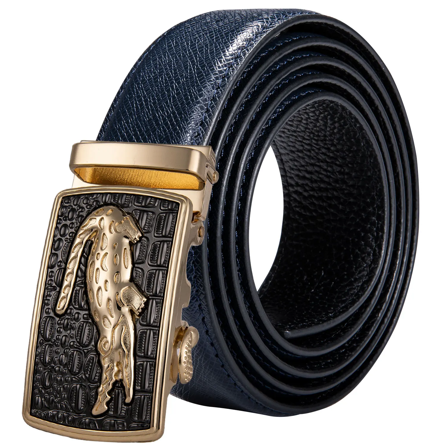 

Men Formal Ratchet Belt Crocodile Buckle Cowskin Belt Automatic Slide Buckle Belt Adjustable Waistband for Jeans Barry.Wang