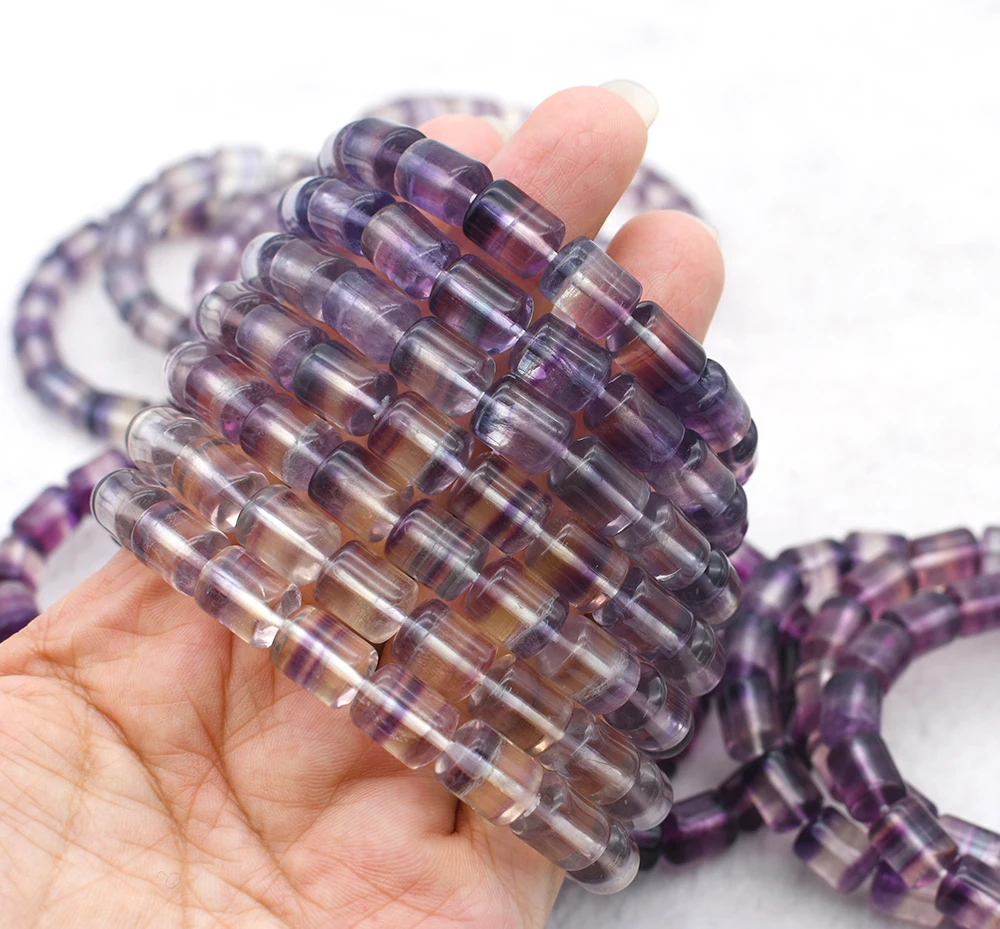 

8x10mm AAAAA Genuine Natural Colorful Fluorite Quartz Bracelet Gemstone Barrel Beads Women Men Love New Gift Bracelet