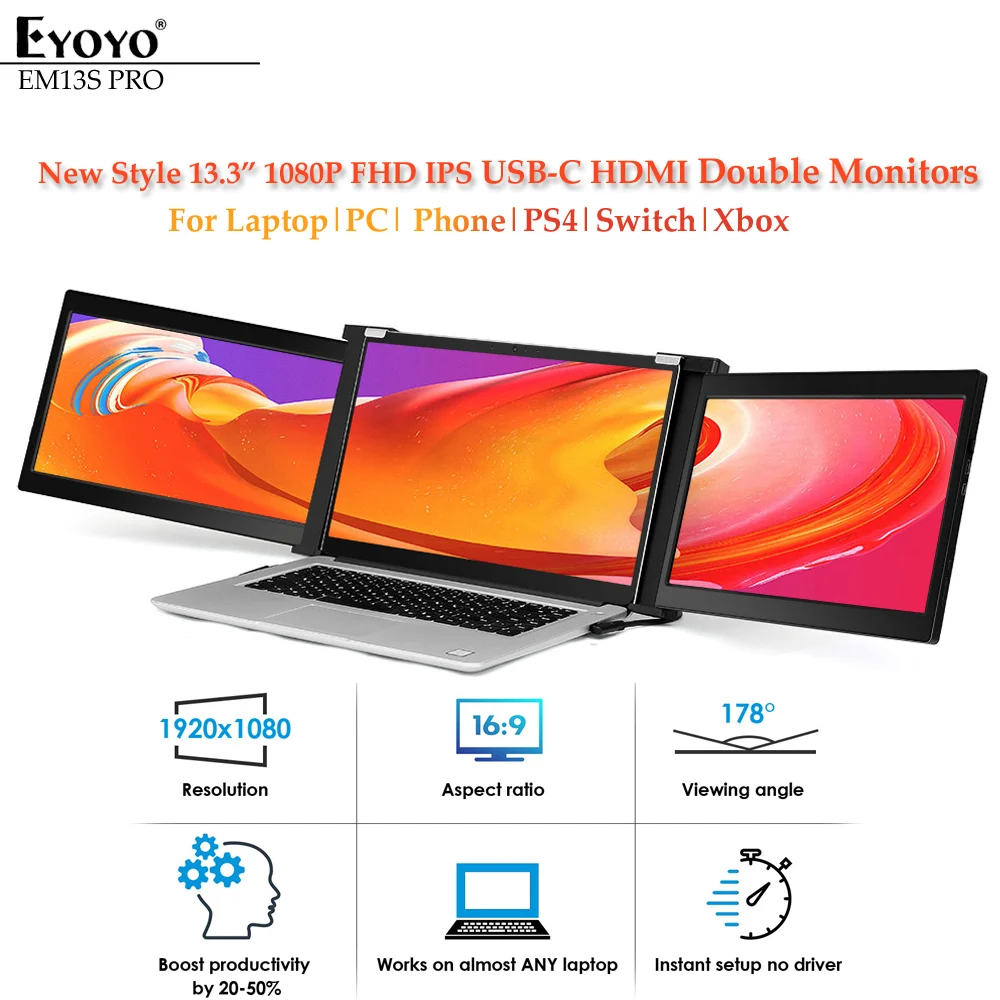Портативный игровой монитор Eyoyo IPS 1920x1080 13 3 дюйма Type USB C HDMI дисплей FHD для ноутбука