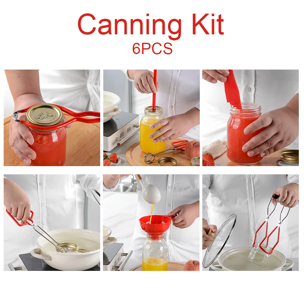 

6pcs Wrench Jar Lifter Canning Kit Tongs Clamp Non Slip Funnel Home Stainless Steel Anti Scalding Practical Bubble Remover