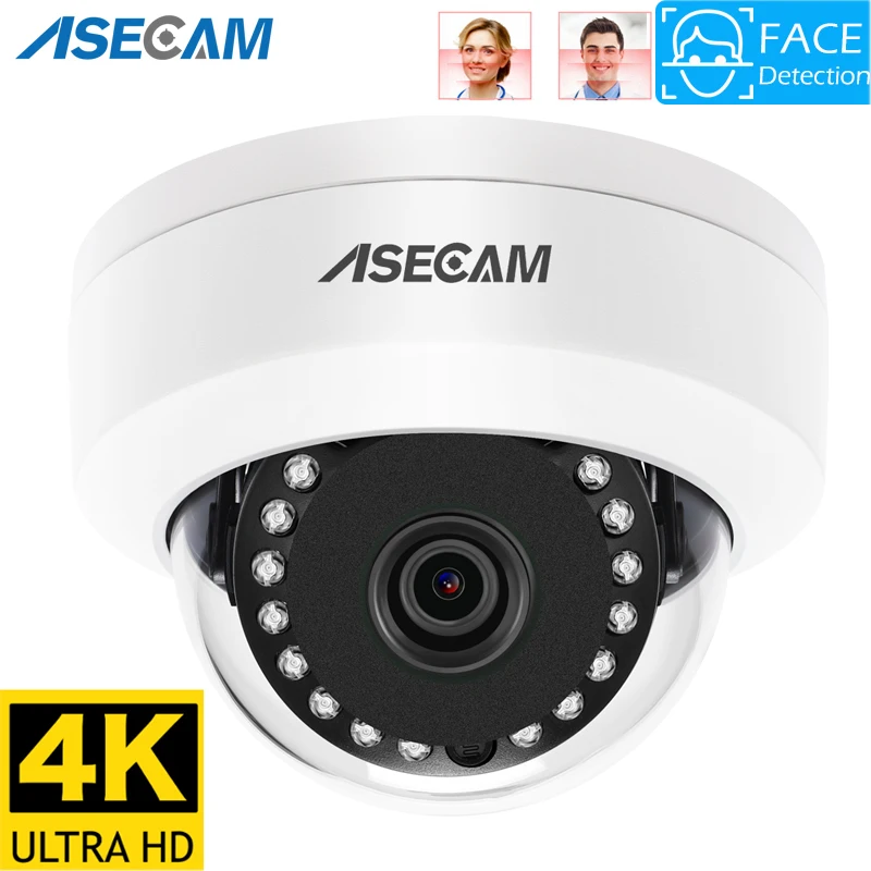 

8MP 4K Face Detection IP Camera Outdoor H.265 Onvif CCTV Metal White Dome Night Vision IR 4MP POE AI Human Security Camera