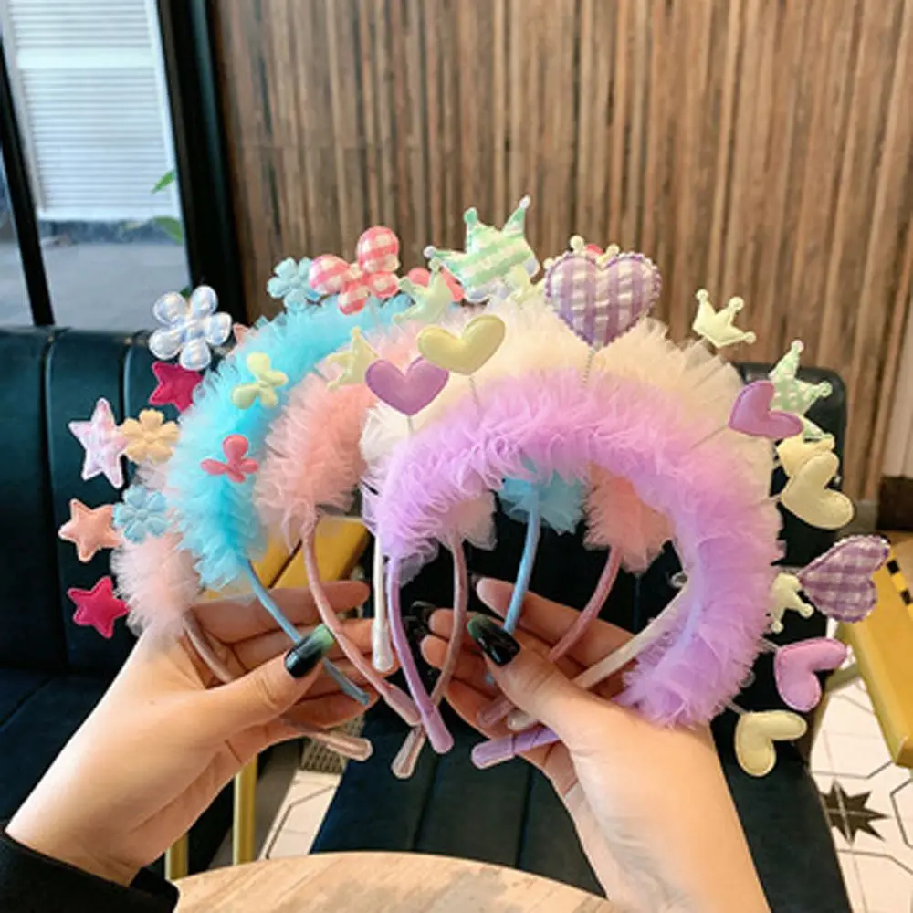 

Ободок для волос детский нескользящий из сетчатой пряжи с бабочками и цветами