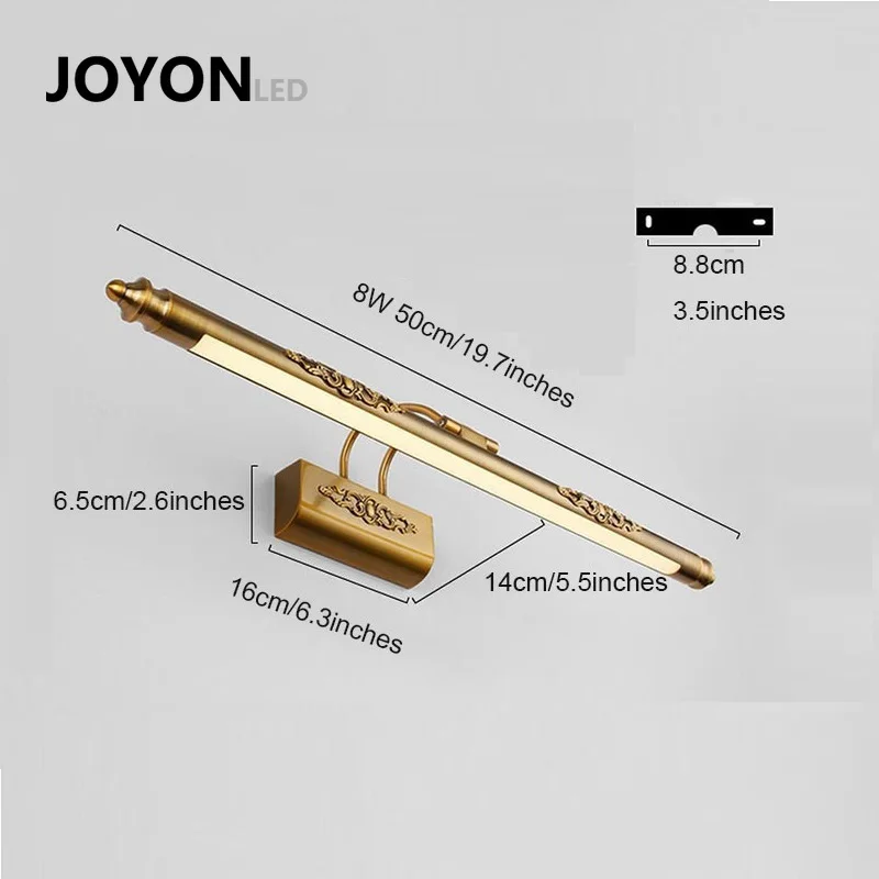 

Retro Make up Light Mirror lamp 500mm 8W LED European Cosmetic Vanity Bathroom Wall lights Bronze Cabinet lighting Decoration