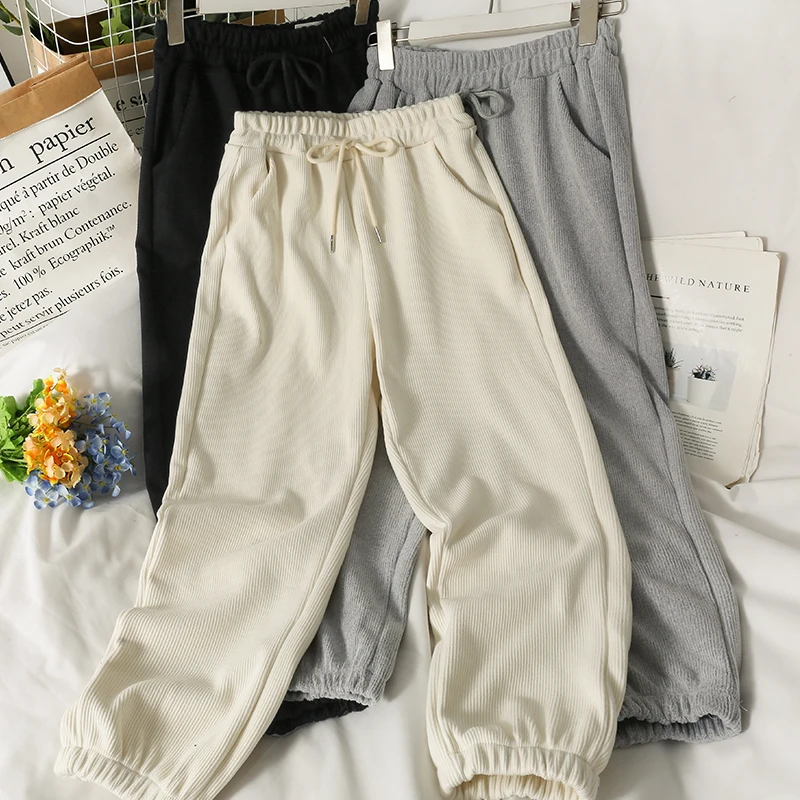 

Loose Bow tie elastic waist casual pants women 2021 autumn pure color street guard radish pants tide sweatpants trousers women