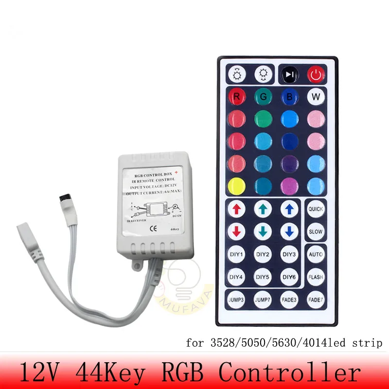 Светодиодный rgb контроллер с 24 клавишами и 44 DC12V 6A двумя разъемами выход ИК пульт