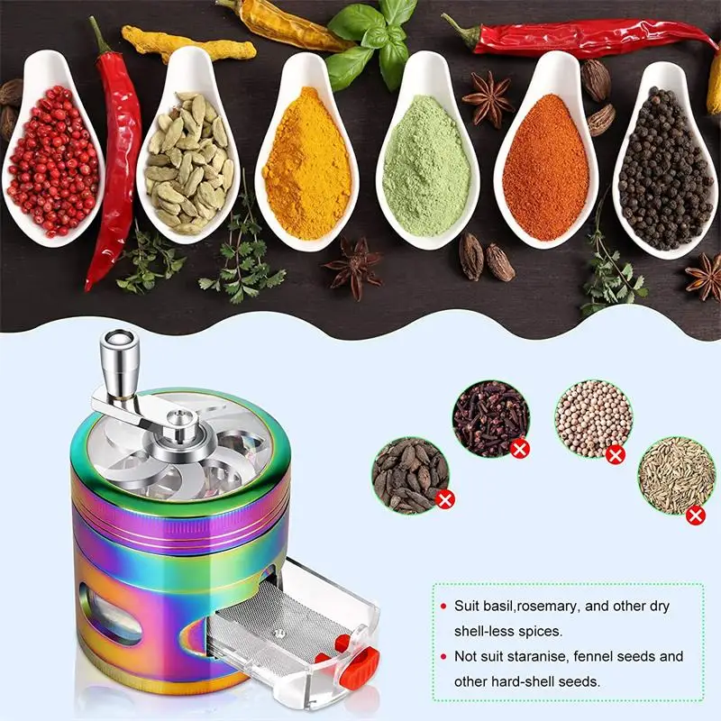 

2021 Metal Herb Grinder Smoke Crusher Crank Pollinator Herb Grinder Spice Grinder Hand Cranked with Drawer Smoking Accessories