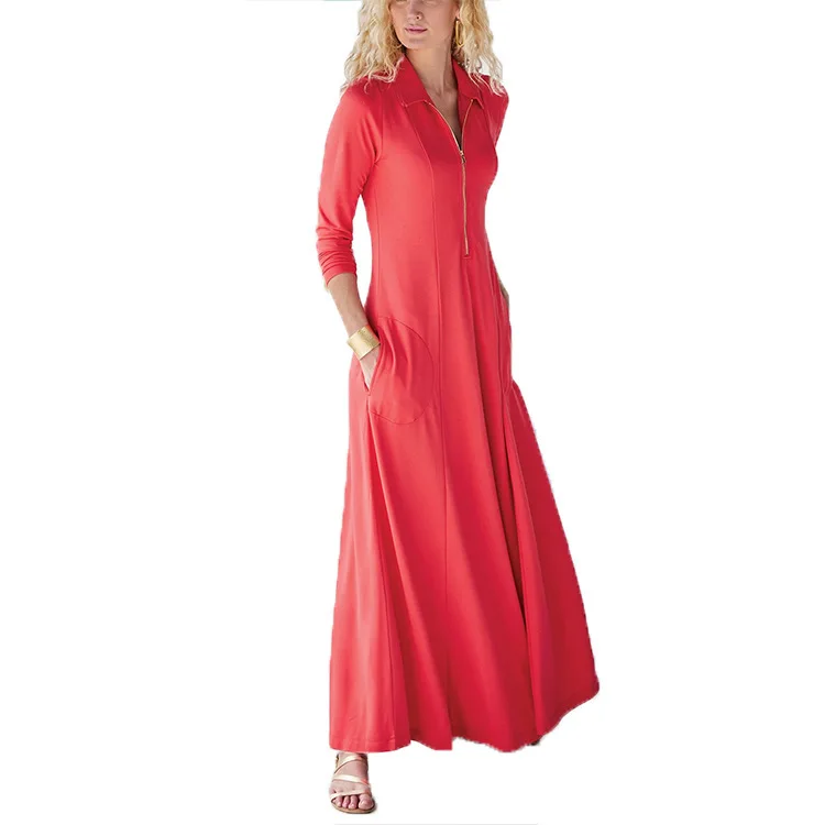 

The 2020 new dress has a long knitted dress in a long-sleeved solid pocket