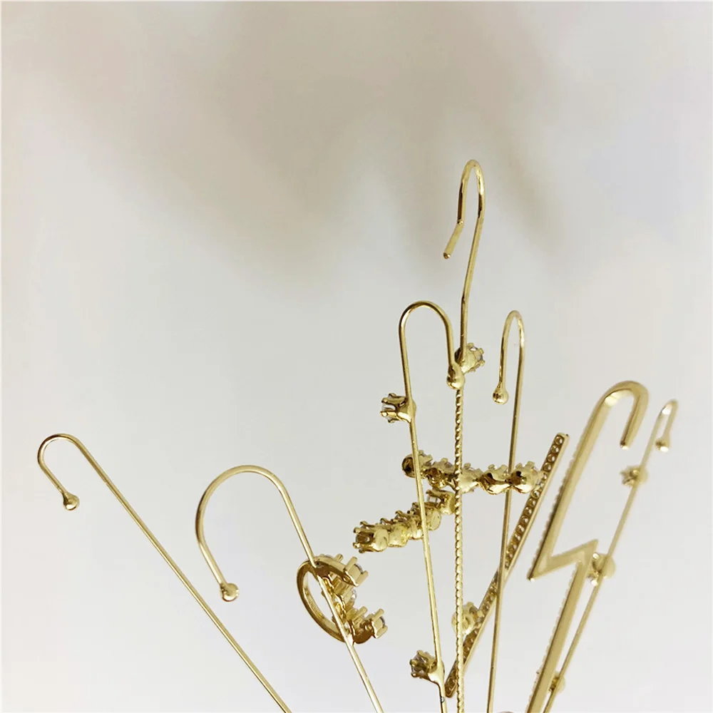 

New Ear Needle Wrap Crawler Hook Earrings for Women Surround Auricle Diagonal Stud Copper Rhinestone Piercing Earrings 1 Pc