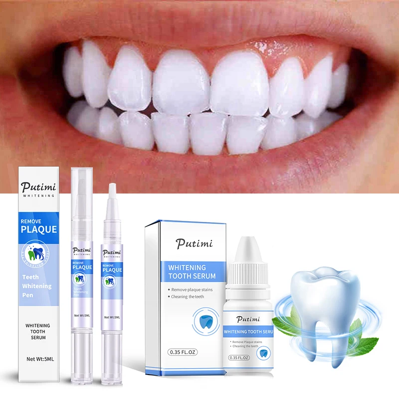 

PUTIMI 2PC Teeth Whitening Essence Tooth Whitening Pen Remove Plaque Stains Tooth Bleaching Cleaning Serum White Teeth Oral Care