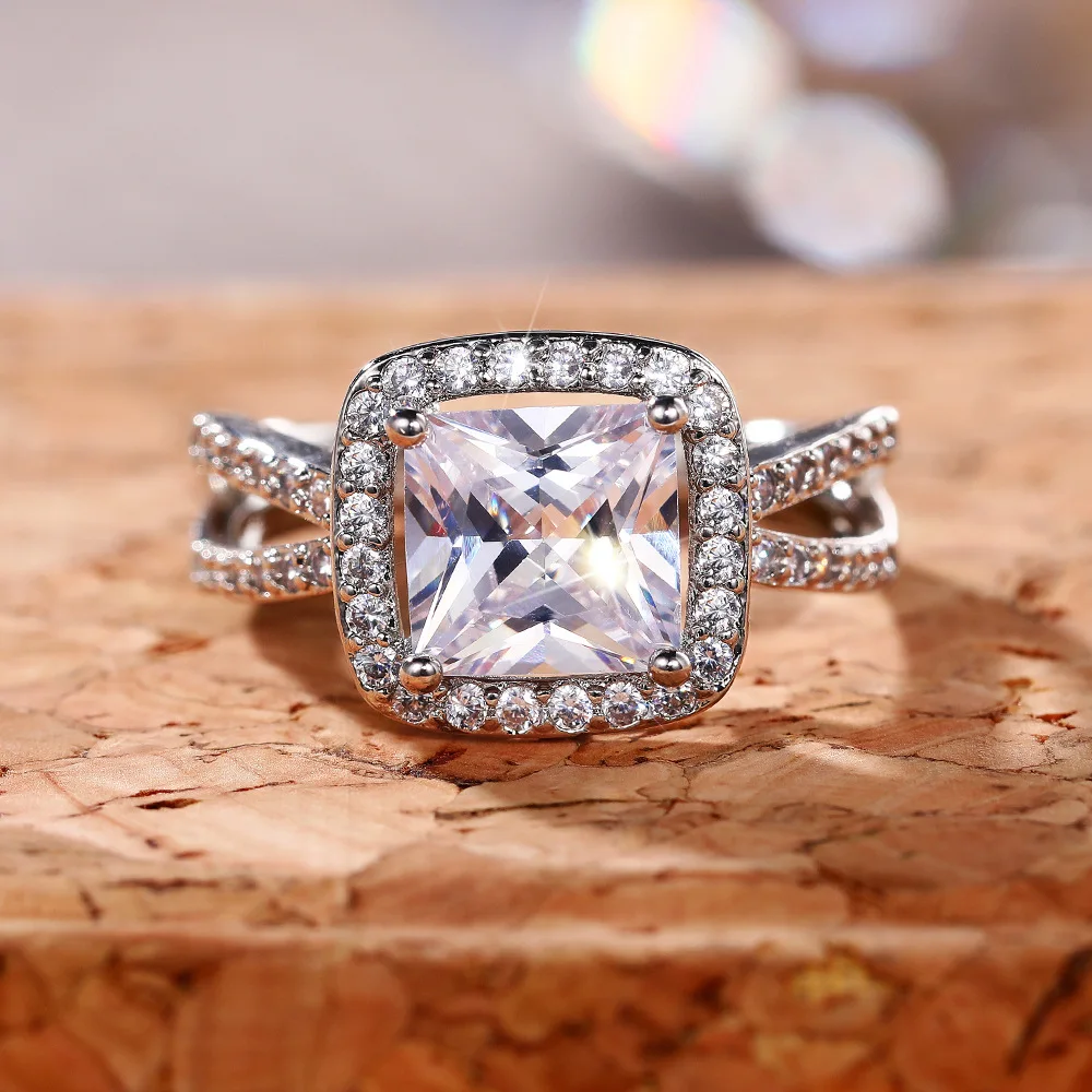 

Trend Luxury Wedding Bands for Women Jewlery White Cubic Zirconia Ring Elegant Female Rings Engagement Anniversary Party Gifts