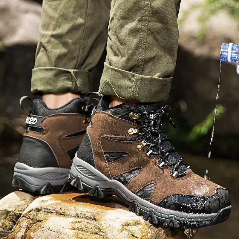 Gomear High top Hiking Shoes Men Durable Waterproof Anti-slip Outdoor Climbing Trekking Shoes Men 2021 Military tactical Boots