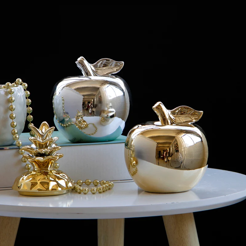 

Керамические Apple фигурки Рождество Фрукты украшения золотой Модель Apple украшения фигурки реквизит домашний декор на полке L12
