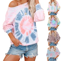 and winter new cross border european and american gradient tie dyed long sleeve pullover loose sweater t shirt for women