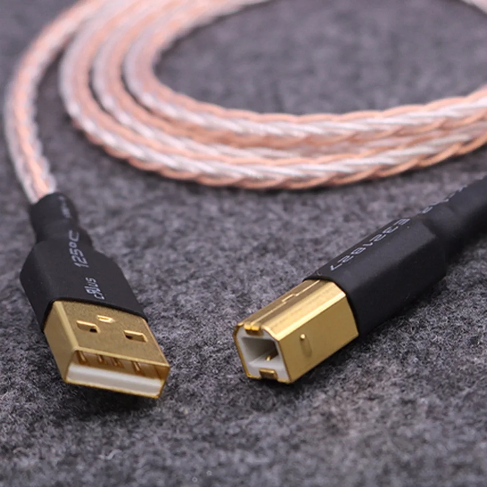 Посеребренный Hi Fi USB кабель 8xTwist 7N OCC зеркальный цифро аналоговый преобразователь