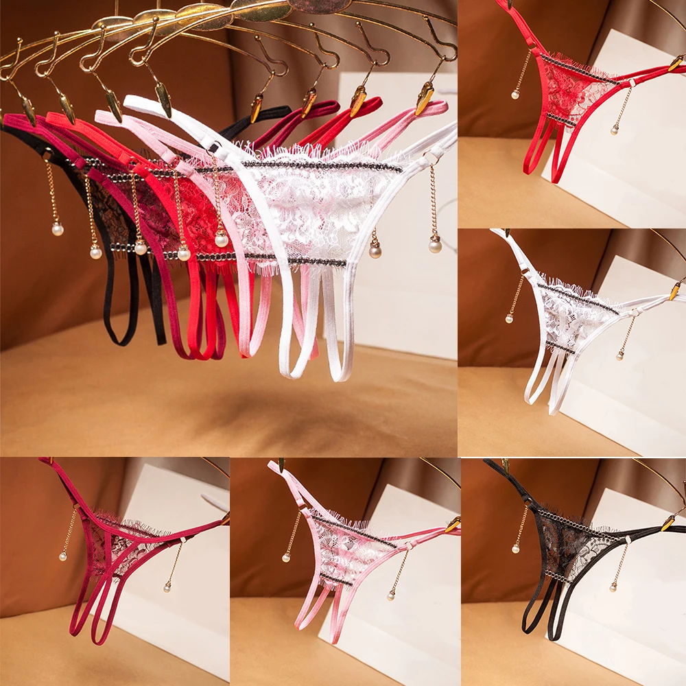 Стринги женские с жемчугом металлической цепочкой кружевное нижнее белье