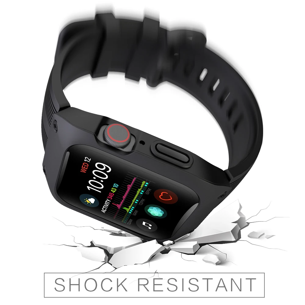 Силиконовый защитный чехол с ремешком для Apple Watch series 4 5 44 мм полная Рамка Защита