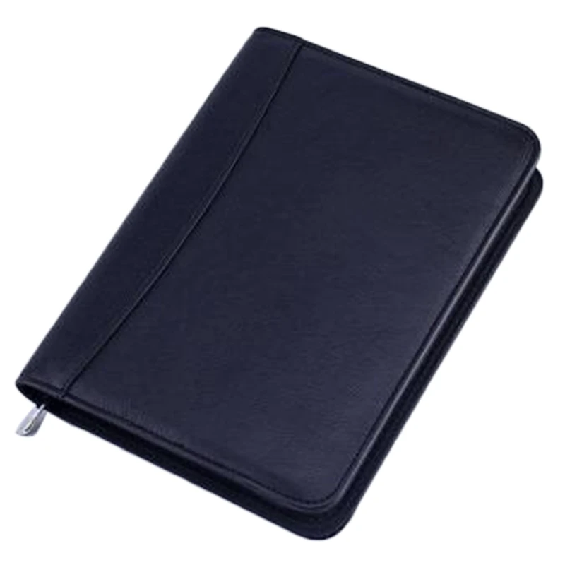 Черный A5 Padfolio с калькулятором папка на молнии блокнот портфель из искусственной кожи папка для руководителя спиральная дорожная записная книжка - Цвет: Черный