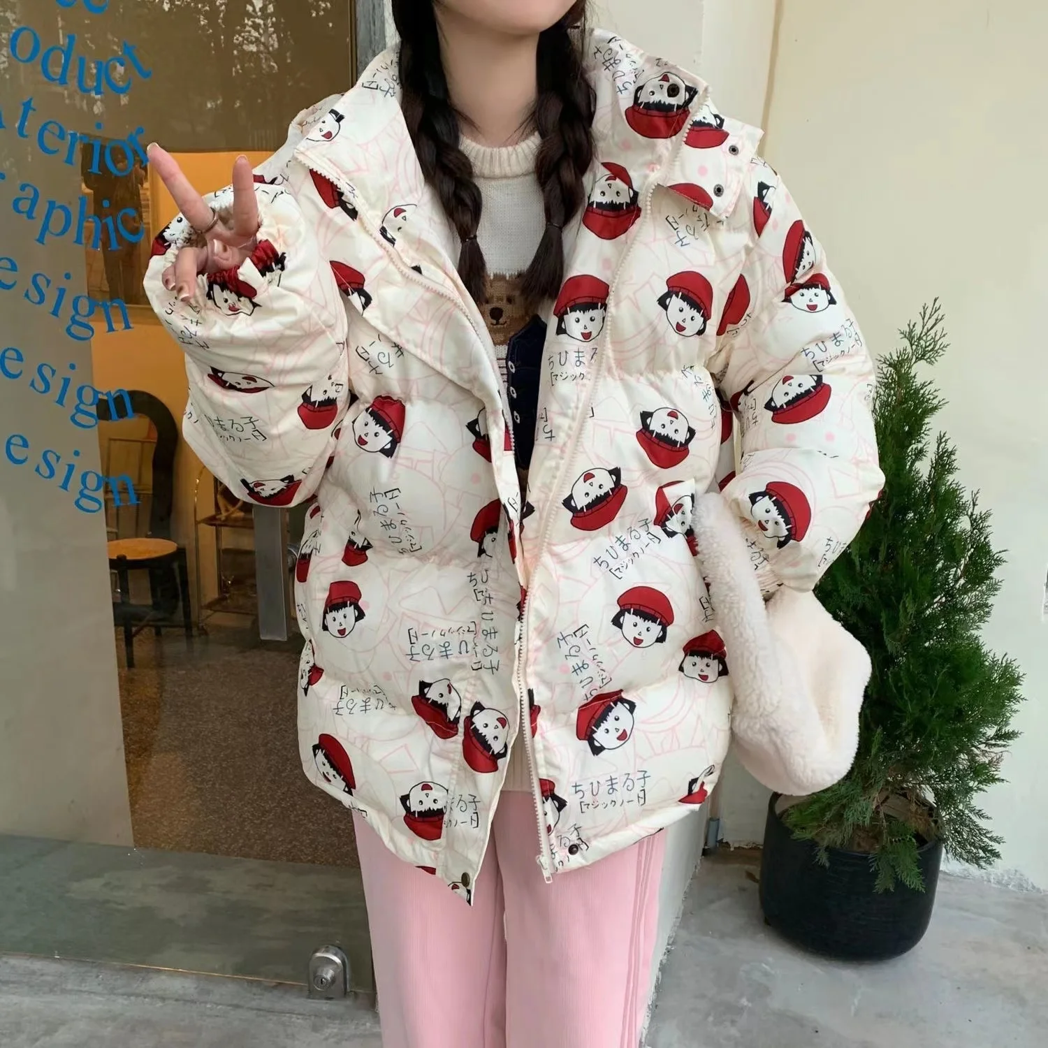 Новинка 2021, модная женская зимняя куртка в Корейском стиле, куртка с капюшоном с длинным рукавом и мультяшным аниме, пальто, одежда, парки, То... от AliExpress RU&CIS NEW