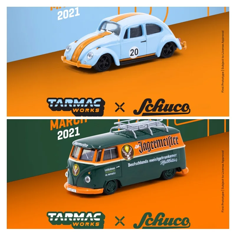Tarmac Works X Schuco 1:64 VW Beetle перфоратор № 20 / T1 панель Van Jagermeister низкая высота езды с