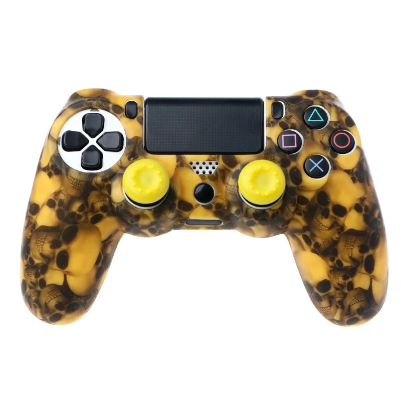 Силиконовый чехол Защитный для джойстика с черепом и 2 колпачками контроллера PS4