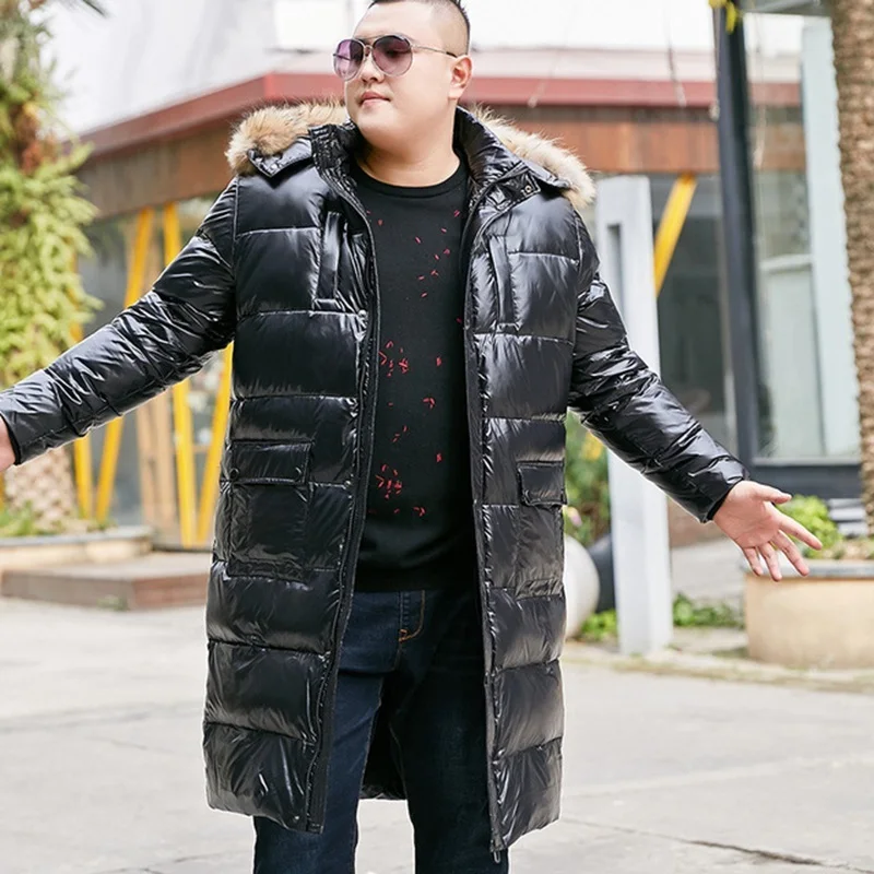 Зимняя модель 10XL мужское очень большое пальто выше колена Яркий пуховик|Мужские