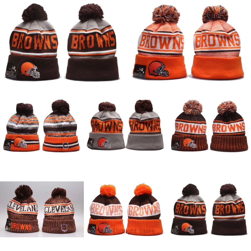 

Embroidery Cleveland Knitted Hats Women Men Winter Cap Warm Skiing Beanies Cuffed Browns Knit Hat With Pom