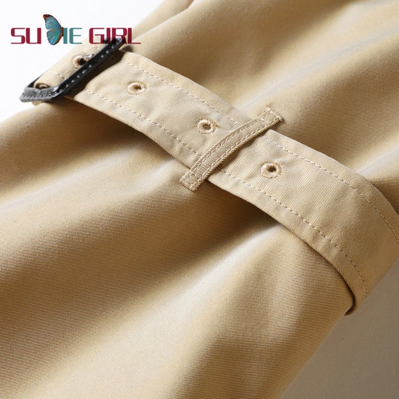 

SUDIE Girl Women's sexy windbreaker long large size loose double-breasted lapel fashion jacket women's windbreaker