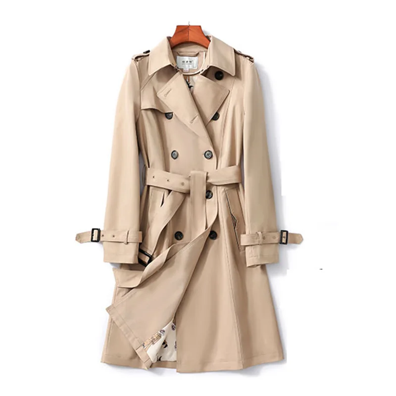 

Тренчкот женский классический простой двубортный с карманами, облегающая верхняя одежда 2020, Женская Осенняя тонкая ветровка с талией, E204