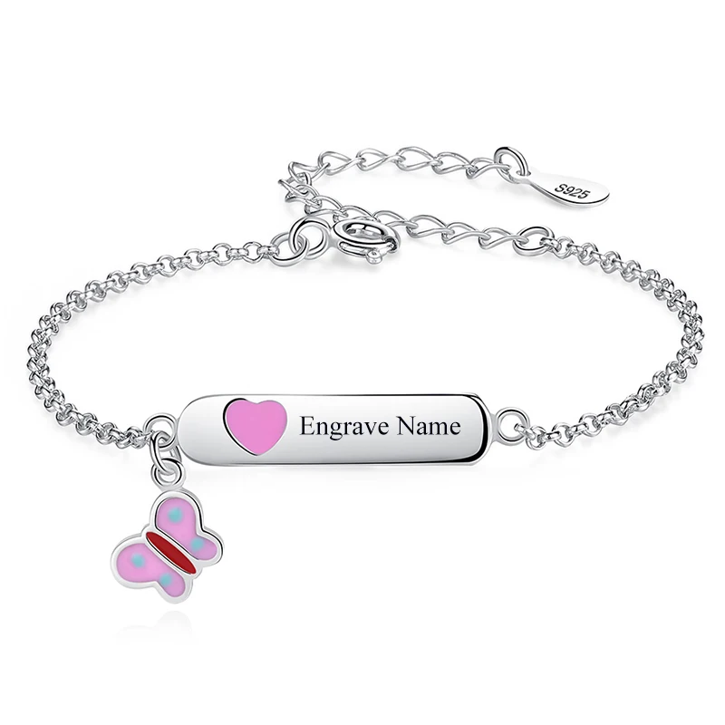 YS1299 BELAWANG, 925 пробы, серебряный, Бабочка, сердце, очаровательный браслет, гравировка, имя, настраиваемый браслет, для девочек, детей, персонализированные ювелирные изделия - Окраска металла: YS1299