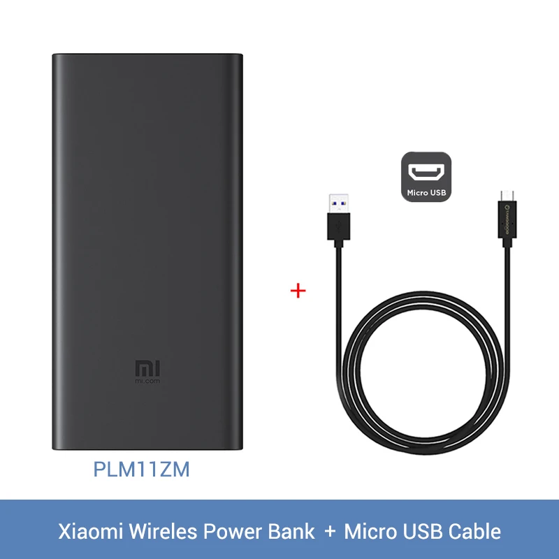 Add Micro USB Cable Xiao mi Беспроводной внешний аккумулятор 10000 мАч PLM11ZM usb type C mi внешний аккумулятор 10000 Qi Быстрое беспроводное зарядное устройство Портативная зарядка повербанк - Цвет: Add Micro USB Cable
