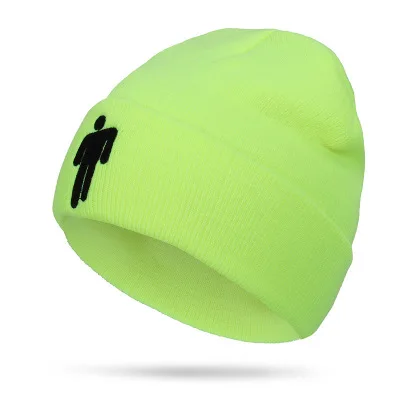 Fluorescent yellow Billie Eilish зимние Для женщин шляпа 17 цвета вязаная зимняя шапка одноцветная в стиле «хип-хоп» вязаная шапка теплая Для женщин вязаная шапка Прямая - Цвет: Fluorescent yellow