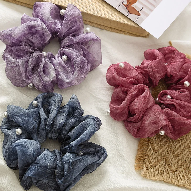 Женские резинки для волос с жемчугом эластичные ленты из органзы аксессуары