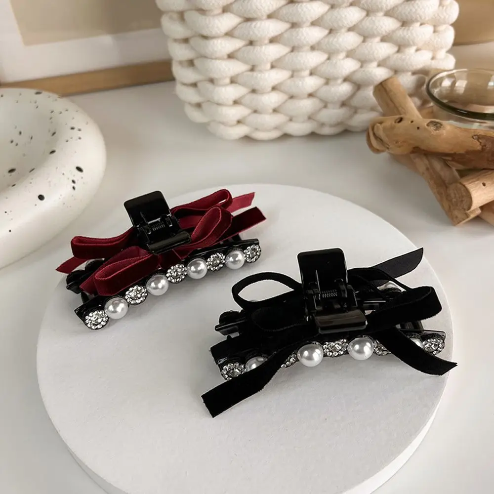 

Sweet Elegant Headwear Hair Accessories For Girls Crystal Women Hair Claws Ponytail Holder Velvet Bow Korean Hair Crabs
