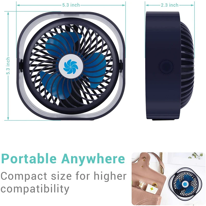 

3 Speed Mini USB Desktop Fan Personal Portable Cooling Fan with 360 Rotation Adjustable Angle for Office Household Traveling Car