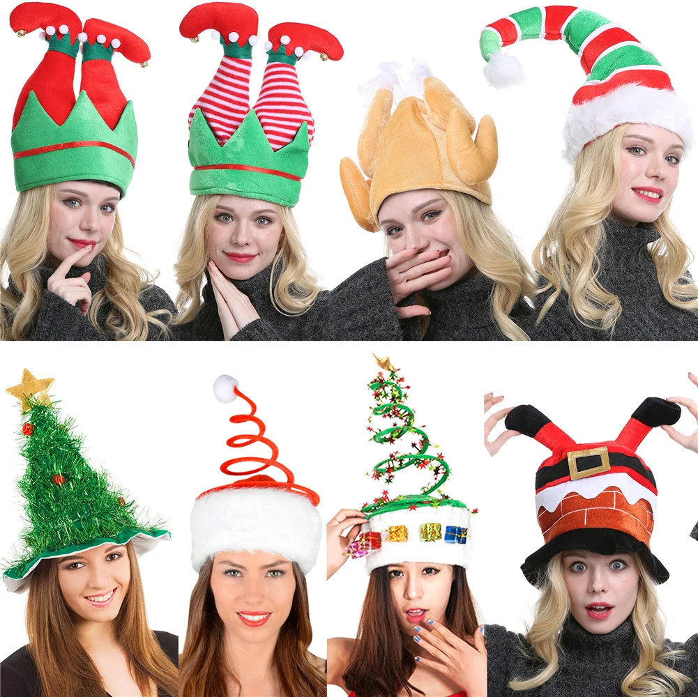 

2021 Christmas Hat Plush Elf Santa Hat Ornament Decoration Christmas cap Turkey hats New Year Xmas Party Props Decoration