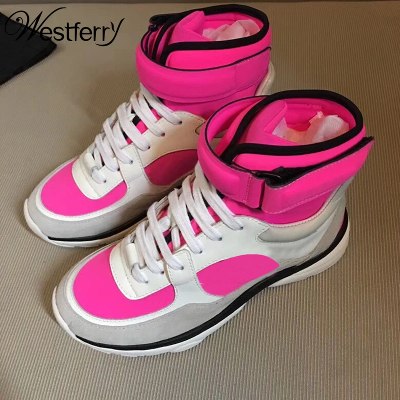 

Europe and the United States 2020 new super fire high shoes women splicing standard sticky buckle tie lovers sports shoes