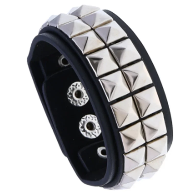 Мужской Черный Кожаный Браслет-манжета в стиле панк с металлическими заклепками