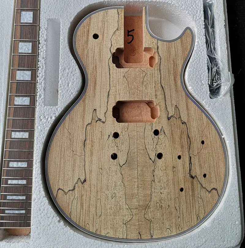 DIY LP стиль электрогитара Spalted кленовый шпон+ африканское красное дерево Okoume корпус шеи палисандр гриф набор гитары предпродажа