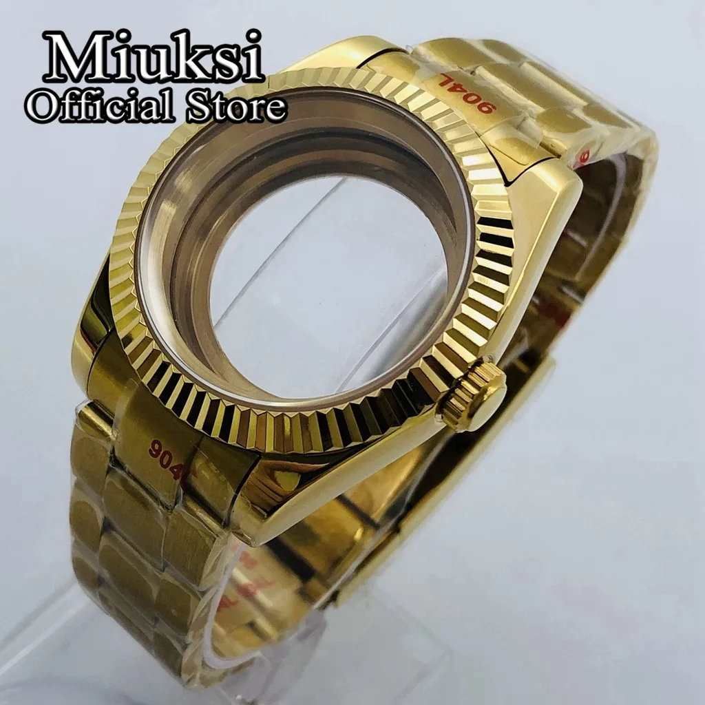 Miuksi 36mm/40mm gold watch case sapphire glass fit NH35 NH36 ETA2824 2836 Miyota8215  Mingzhu DG2813 3804  PT5000 movement
