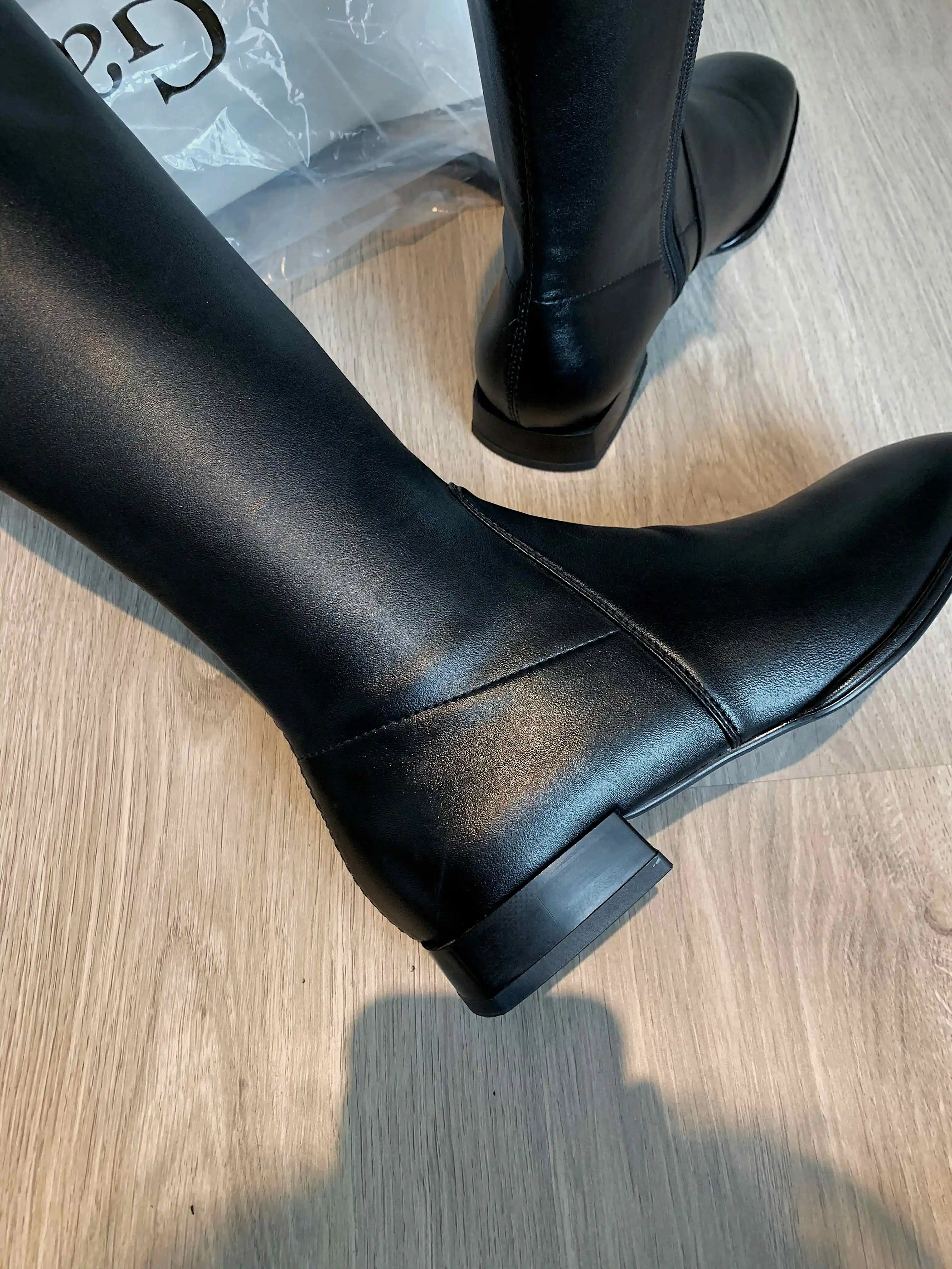 

Lenkisen equestrian boots large size high street fashion superstar square toe low heel zip keep warm dress knee-high boots L56