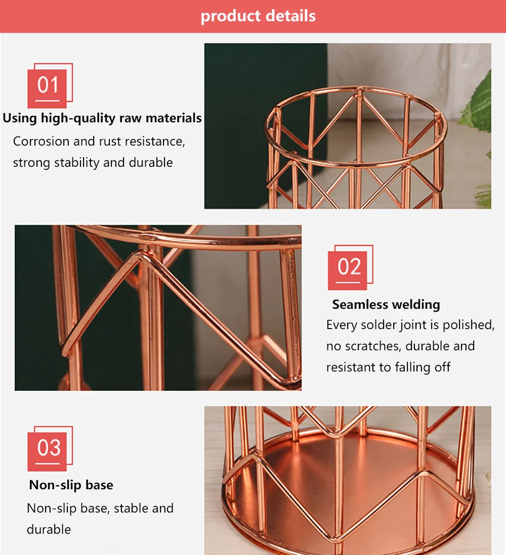 

Rose Gold Wrought Iron Wire Pen Holder Makeup Brush Storage Organizer Pencil Cup Holders Desktop Home Stationery Container