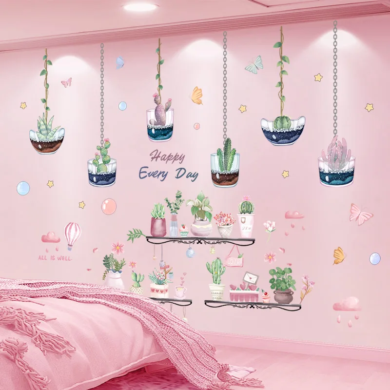 

Potted Plant Wall Stickers DIY Succulent Bonsai Wall Decals for Living Room Baby Bedroom Kitchen Nursery Home Decoration