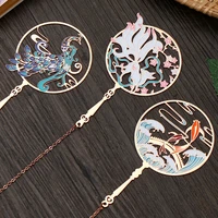 1pc bookmarks metal tassel bookmark art gift pendant school office supplies chinese style flowers fish peacock deer phoenix